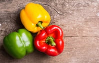 red, green, and yellow bell peppers